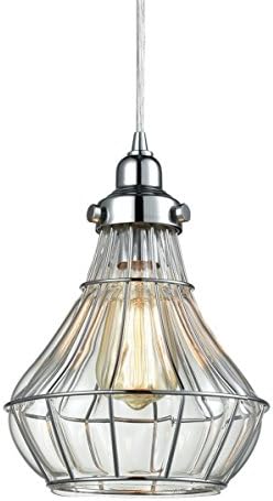 Dazhuan Vintage Metal Framed Glass Shade Pendant Lighting 1-Light Hanging Ceiling Fixture, Chrome