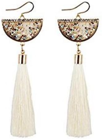 Fhouses Scalloped geometric long tassel earrings Black (White)