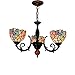 Produktbild YJFFAN Vintage Tiffany Stil 3 Arme Kronleuchter Deckenleuchte 100% handgefertigte Glaskunst Vogel Schatten Anhänger Leuchten für Esszimmer, Bar, Club, Arbeitszimmer E27