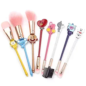 BTS Makeup Brushes Set - 8Pcs Creative Stitch Theme Cosmetic Brushes Set, Premium Synthetic Foundation Eyeshades Brush Set Best Gift for Young Girl Women