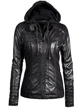 iMELY Damen Jacke PU Leder Kaputzenjacke Hoodie Langärmelig übergangsjacke Kaputzen Outerwear für Frühling Herbst