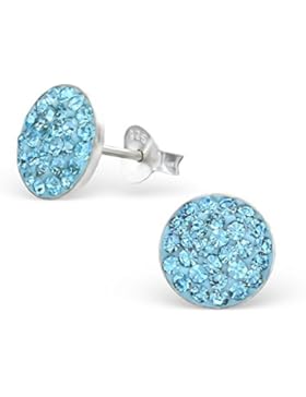 SILV Kristall Ohrstecker türkis flach - 925 Silber Ohrringe Mädchen Stecker rund mit Kristallen #SV-184-T