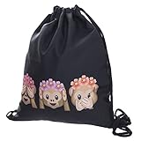 ocona© Affen Blumen Turnbeutel Emoji Monkey Flowers Sommer Äffchen Emoticons Smileys Sportbeutel Rucksack Gymsack Stringbag Hipster Sack Umhängetasche, schwarz (schwarz) -