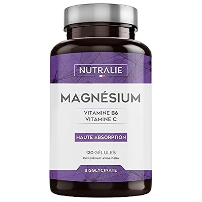 NUTRALIE | Magnésium et Vitamine B6 et C | Bisglycinate de Magnésium 100% Bio-disponible | 120 Capsules de 750 mg