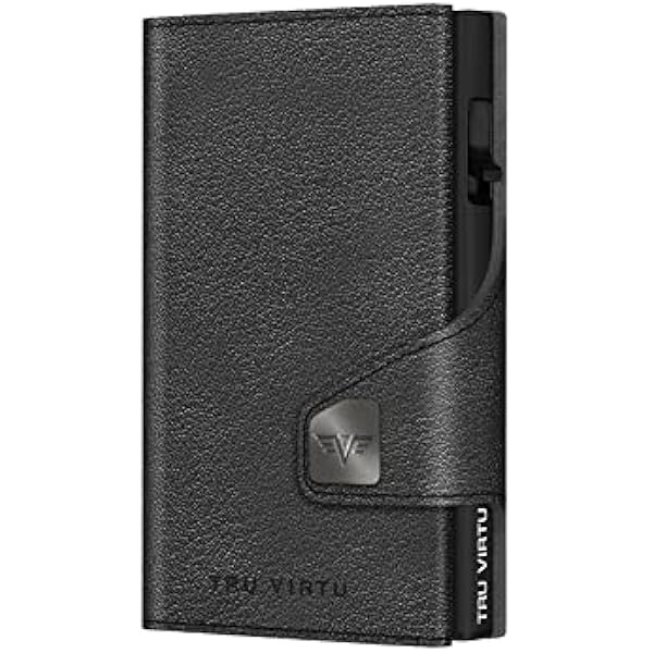 Card Holder Wallet Tru Virtu® Ultra Slim Wallet Carbon Kartenetui I Kreditkartenetui I Kartenetui RFID NFC Schutz I Kartenetui Aus Echtem Italienischen Leder I VIRTU Aluminium