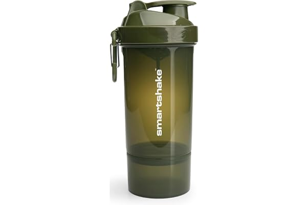 Smartshake Bouteille shaker protéinée O2GO ONE 800 ml | 27 oz – Shaker avec compartiment à poudre – Couvercle à visser anti-fuite – Sans BPA – Shaker de sport unisexe – Vert armée