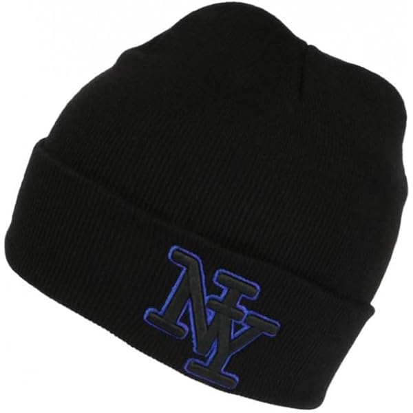 Bonnet Enfant Hip Hop Honour NY - Laine Acrylique Douce, Broderie NY 3D Bleu Marine, Taille 7 à 12 Ans, Noir