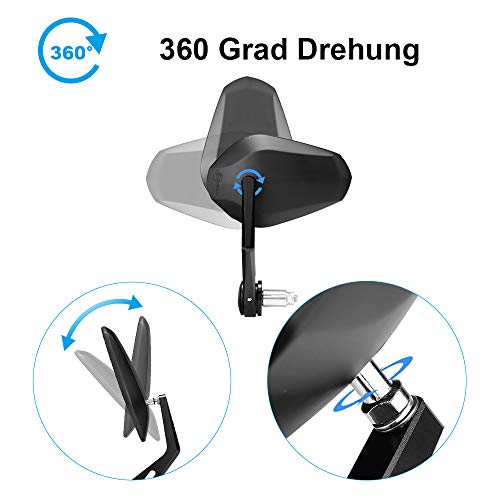 Lenkerendenspiegel Motorrad Spiegel Seitenspiegel E-Prüfzeichen Rückspiegel Lenkerspiegel universal für ATV MT 07 MT 09 S1000 FZ8 G310R R1200 GSXR 690 Z750 Z1000 LTZ400, 2 Stücke, Schwarz - 5