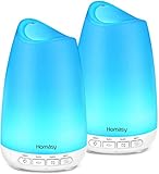 Homasy 150ml Diffuseur d'huile essentielle, Humidificateur ultrasonique à Brume fraîche avec mode veille, Arrêt Automatique sans eau, LED à 8 couleurs pour le bureau/domicile pour bébé, 2 Packs