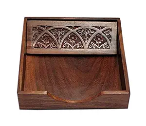 UniqueKrafts Square Full Carved Rosewood Wooden Tissue Paper Rack/Napkin Holder Stand (7.5 x 7.5-inch), Multi Design4, Standard (UKTSUHL019)