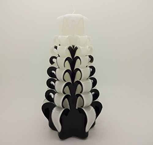 Decorative and Ornamental Hand Carved And Sculptured Pillar Candle (Black White / Medium)