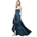Produktbild feiXIANG Damen Sommerkleid lange Maxi Kleid Riemchen Plissee Kleid Strand Abend Party Kleid böhmischen Strandkleid rückenfreies urlaub Ärmellos Beach Kleid (M, Blau)