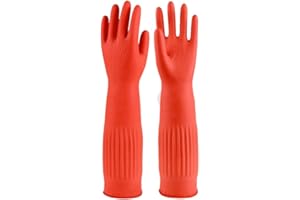 MIN-XL Guanto in gomma per lavastoviglie, impermeabile e resistente all'olio, adatto per la pulizia della cucina, lavaggio dei vestiti, pulizia della casa, lavaggio in lavastoviglie (Rosso, 38CM L)