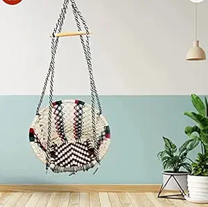 Proniks Cotton Swing Hand Crafted Chair Hammock Jhula with Hanging Accessories (147 cm X 57 cm X 43cm, 100 kg Capacity, Multicolour)