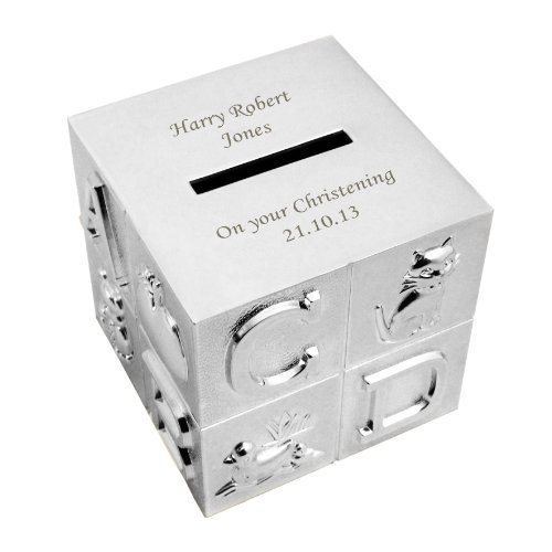 Personalised Silver Plated ABC Cube Money Box FREE ENGRAVING by Gift Cookie