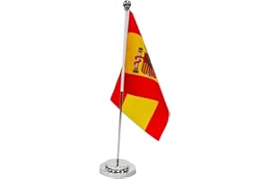 PANDIUI23 Hiszpańska flaga na biurko flaga Hiszpanii 21 x 14 cm maszt i stalowa podstawa flagi na biurko do sali konferencyjnej