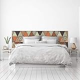 Fácil instalación. MEGADECOR Cabecero Cama PVC Decorativo Económico Diseño Geométrico de Triángulos Estampados Tonos Tierra Varias Medidas (200 cm x 60 cm)
