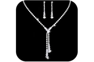 Unicra Set di collana e orecchini da sposa in argento con strass e girocollo da sposa per donne e ragazze, Gemma Argento, Strass