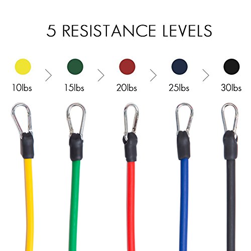 Set aus 5 Resistance Bands Widerstandsbänder Fitnessbänder Resistance Straps mit Handgelenk, Resistance Tube für Männer & Frauen für Yoga, Pilates, Physio,Workout für Heimfitness Reisen Fitness - 2