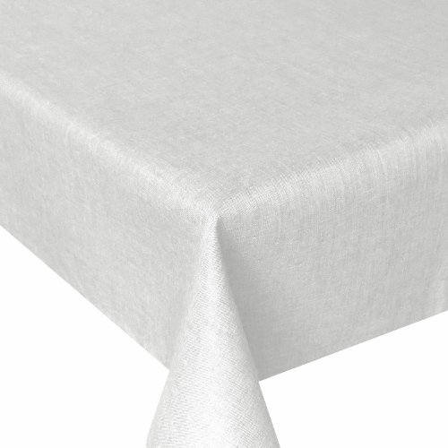 Leinen Optik Farbe Größe wählbar - Eckig 130 x 220 bzw. 130x220 bzw. 220x130 cm Weiss mit Lotus Effekt Tischdecke mit Fleckschutz von DecoHometextil - Weiss 130 x 220 cm