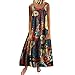 Produktbild Malloom-Bekleidung Frauen Plus Größe beiläufige lose ärmellose Boho Retro Leinen Druck langes Maxi Kleid Loses, kurzärmliges Retro-Kleid aus Baumwolle und Leinen in Übergröße mit Rundhalsausschnitt