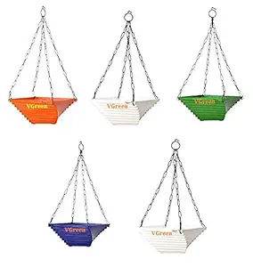 VGreen Garden Store Plastic Twisted chain Hanging Planter - Set of 4 (Multicolour)