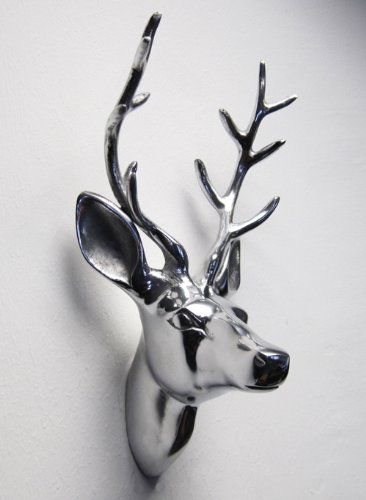 Hirschkopf Geweih 12-Ender Windhuk Hirschkopf silber Garderobe Deko, aus Aluminium, Gift-Company – Art. 75262 - 2