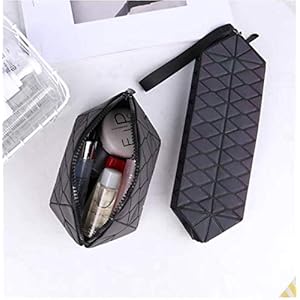 Cosmetic Bag - Geometric Makeup Clutch Foldable Fashion Toiletry Pouch, Women Wristlet, Luminous or Cork (Medium)