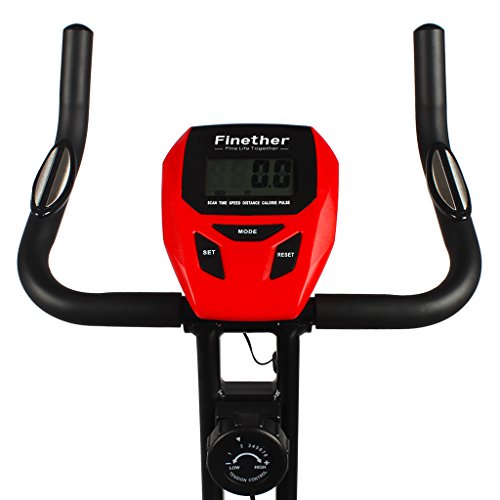 Finether X-Bike Heimfahrrad Heimtrainer Fitness-Fahrrad Standfahrrad Trimmrad Trainingsrad Fahrradtrainer mit Rückenlehne LCD-Monitor und Pulssensoren 8-Stufen Magnetwiderstand Sportgerät / Trainingsgerät/Fitnessgerät für zuhause zum Abnehmen Ausdauertraining höhenverstellbar klappbar. - 4