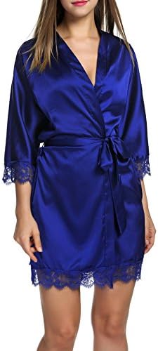 swiftt Women Satin Dressing Gown Kimono Robe Night Robe Short Lace Nightwear Sexy Sleepwear