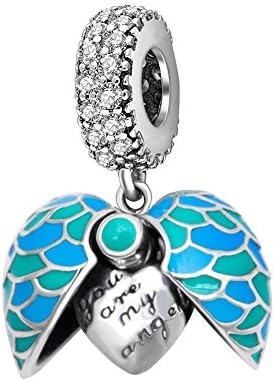 I Love You, 925 Sterling Silver Heart Crystal Charm Beads Heart Charm with Blue Enamel, Gift for Mom Girl, for Pandora, European Bracelets