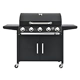 ✔️ Grillvergnügen pur: BBQ Gasgrill aus Stahl mit 5 Brennern, Grillrost, Warmhalterost, Seitenablagen & Abdeckhaube für Barbecue im eigenen Garten.