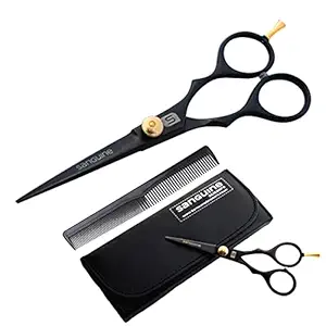 Professional Barber Shears, Hairdressing Scissors - 5.5 inch (14cm), Black + Presentation Case