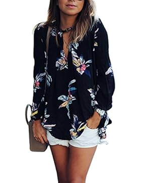 Nlife Womens Beiläufiger sehen Sie durch Blumendruck Lange Ärmel Chiffon Hemd Blusen Oberteile