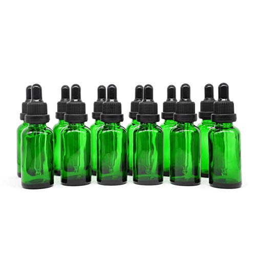 One Triilion Verde Frasco Cuentagotas Cristal 30ml, Botellas Cuentagotas con [Pipeta Cuentagotas Cristal], para Aceite Esencial, Masaje,Fragancia, Aromaterapia, Laboratorio, E-Líquidos - 12Pcs