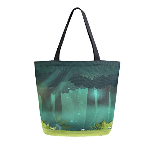 Preisvergleich Produktbild Waldgrün Baum Ruhige Tragbare Große Doppelseitige Casual Canvas Tragetaschen Handtasche Schulter Wiederverwendbare Einkaufstaschen Reisetasche Für Frauen Männer Lebensmittelgeschäft Reise