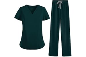 MEDSKIN Essential Scrubs Set for Women - Lightweight V-Neck Scrub Top & Yoga Waistband Trouser Pants