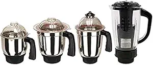 MasterClass Sanyo Set of 4 Mixer Jar 3 Stainless Steel and 1 Juicer Jar (Chutney, Dry Grinding Jar, Liquid Blending and Juicer Jar)|Standard Mixer Jar|Kitchen Tools|Mixer Grinder Steel jar with lid(Steel Black)