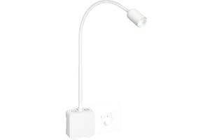 PRINCEWAY Lampara de Lectura Foco LED de Aplique Mesita de Noche Pared Regulable Interior Blanca con Enchufe y Dos Interruptor Táctil, 3 Modos de Color de Iluminación, Ángulo de Luz Foco 50°