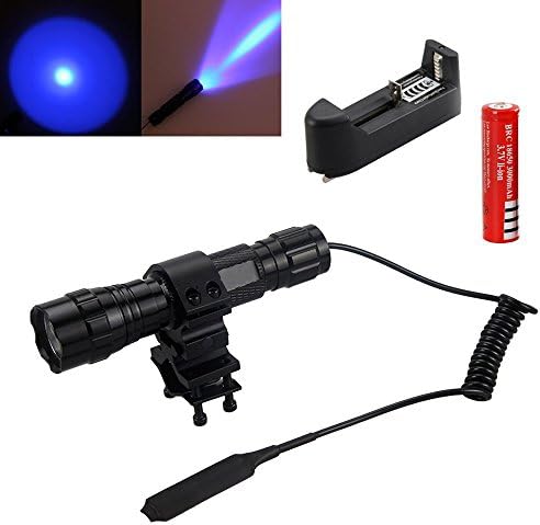 Tactical Gun Hunting Flashlight Torch Lantern 2000Lm CREE T6 LED Blue Light Led Lamp+Pressure Switch+ Battery With Charger+Mount Gun