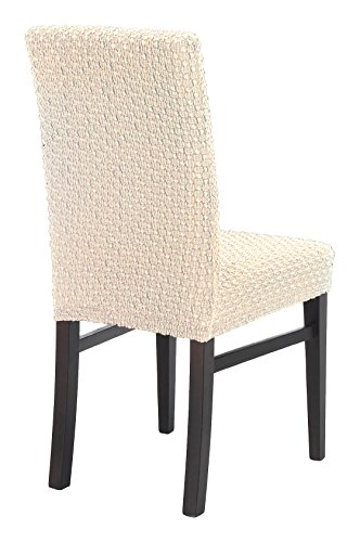 SCHEFFLER-HOME Nena Stuhlhussen 2 Stück, Stretch-Stuhlbezug elastische moderne Husse, Dekoration Stuhl-Abdeckung aus Elastik-Stoff mit Gummiband für universelle Passform, bi-elastic Spannbezug, Bi-Elastico – Natur-Ecru - 2