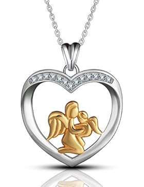 Weihnachtsgeschenke für Mamas, Sterling Silber Engel Flügel Mama Hält Baby Golden Zweifarbig Halskette Anhänger...