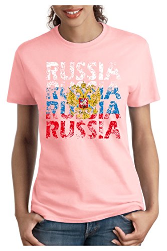 OM3 – RUSSIA – Damen T-Shirt tailliert – RUSSLAND EM 2016 FRANKREICH FRANCE FUSSBALL FANSHIRT SOCCER SPORT TRIKOT EUROPAMEISTER, M, rosa