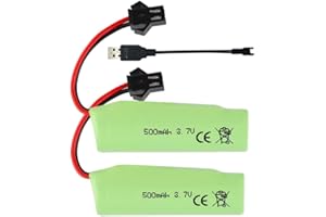 Pinsinholy 3.7V 500mAh 1S Li-ion Battery with SM-2P Rechargeable High Capacity Batteries with 2 USB Charger Fit for RC Cars RC Boat RC Truck RC Stunt Car