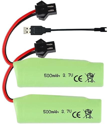 2-Pack 3.7V 1600mAh Li-ion Battery With USB Charger For 9962/8837 RC Toy Cars & Trucks (SM-2P Plug)