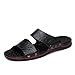 Produktbild HILOTU Herren Ledersandalen Sommer Outdoor Slip On Style OX Leder Mode Niet Verstärkung Reine Farben Obermaterial Rutschfeste Hausschuhe (Color : Schwarz, Größe : 49 EU)