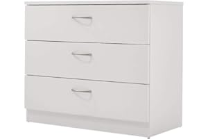 PANANA 3/4/5 Drawer Cabinet, Chest of Drawers With Metal Handles and Runners Unique Anti-Bowing Drawer Support Bedroom Storage Furniture (White, 3 Drawer)