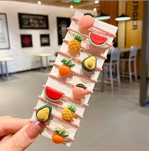 Fruits Hair Rubber Band Pony tail Holder for Baby Kids Girls Imported Version hair Accessory Rubberband Qty - 10 Pcs.