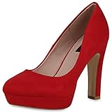  SCARPE VITA Damen Plateau Pumps Party High Heels Wildleder-Optik Abendschuhe 162787 Rot Velours 40