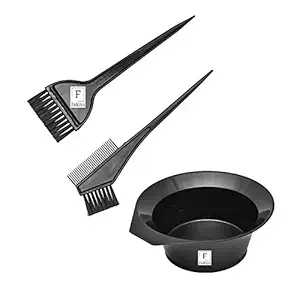 F Falkiya Plastic Classic Hair Coloring Dyeing Kit Brush with Bowl, Professional Use Dye Brush Kit for Saloon Color Mixing Bowl Set and Parlous Both Men and Women (1 Bowl 2 Brush)